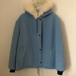 Powder blue wool Inuit-style bomber parka